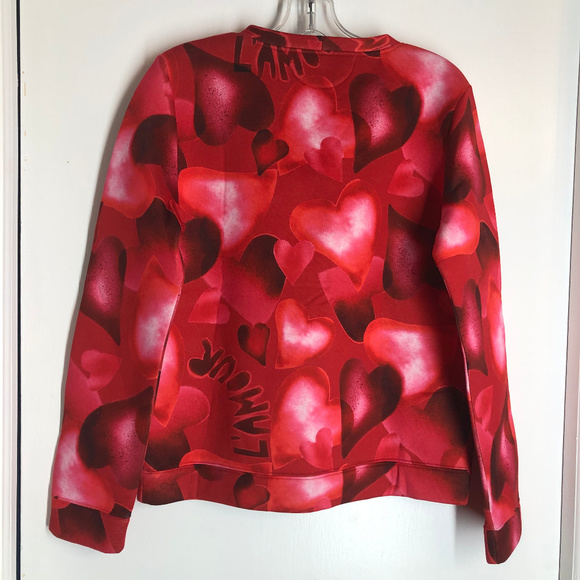Red Valentino Heart Print Sweatshirt Knit Top Stretch Logo Fitted - Picture 4 of 8